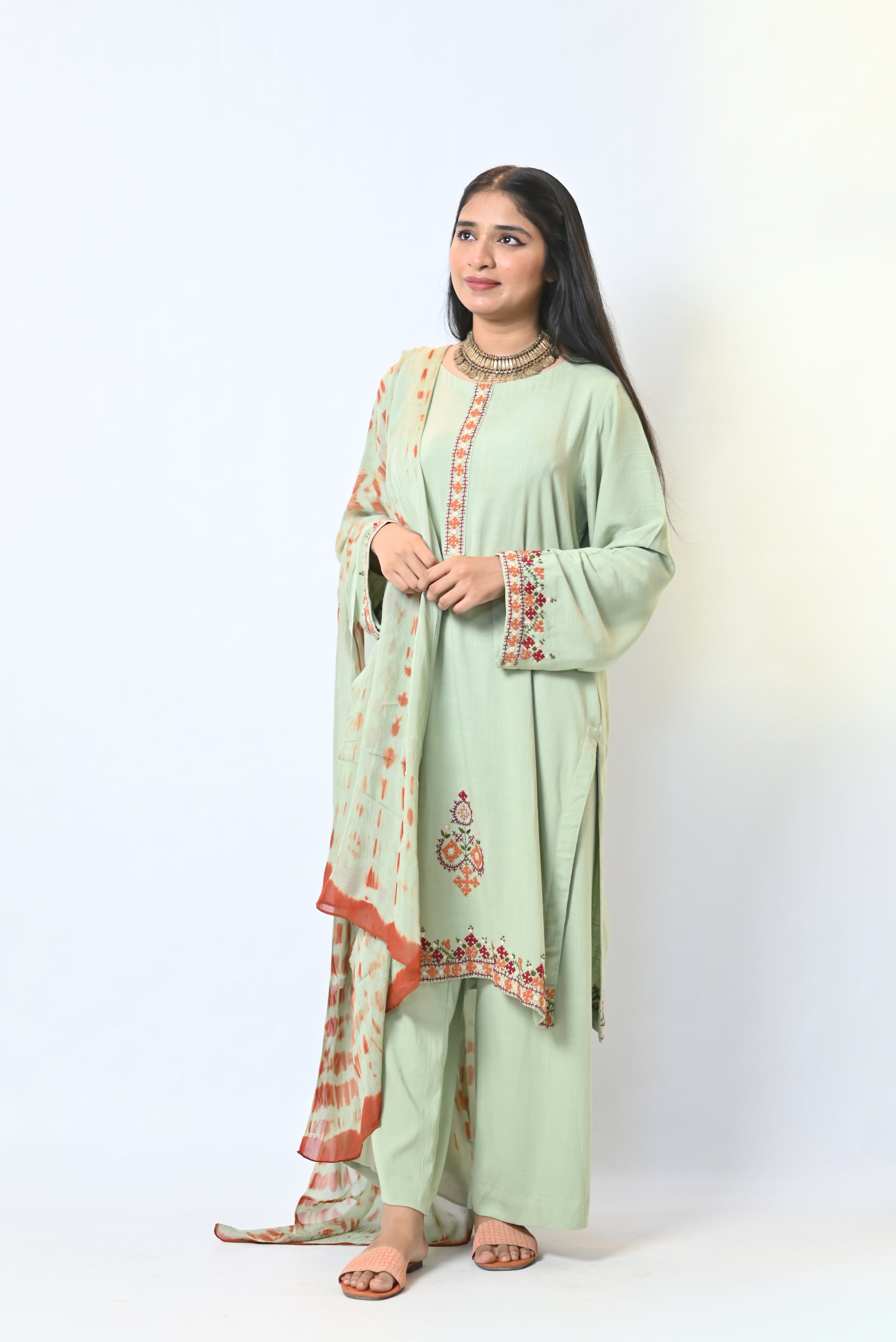 Kashish – Pistachio Green Straight Kurta with Flapper Trousers