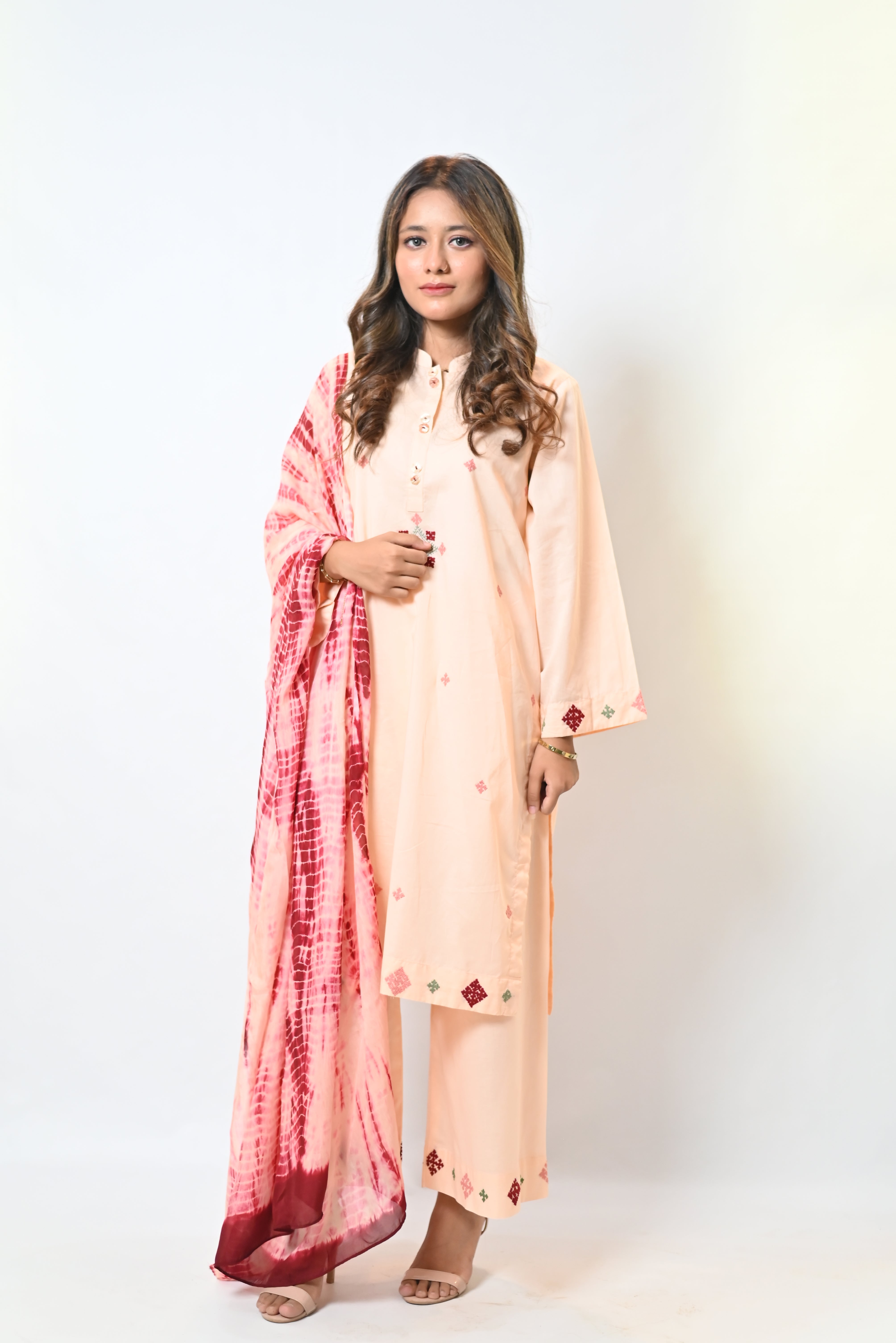 Dastan – Soft Pink Straight Shirt with Hexagonal Motif