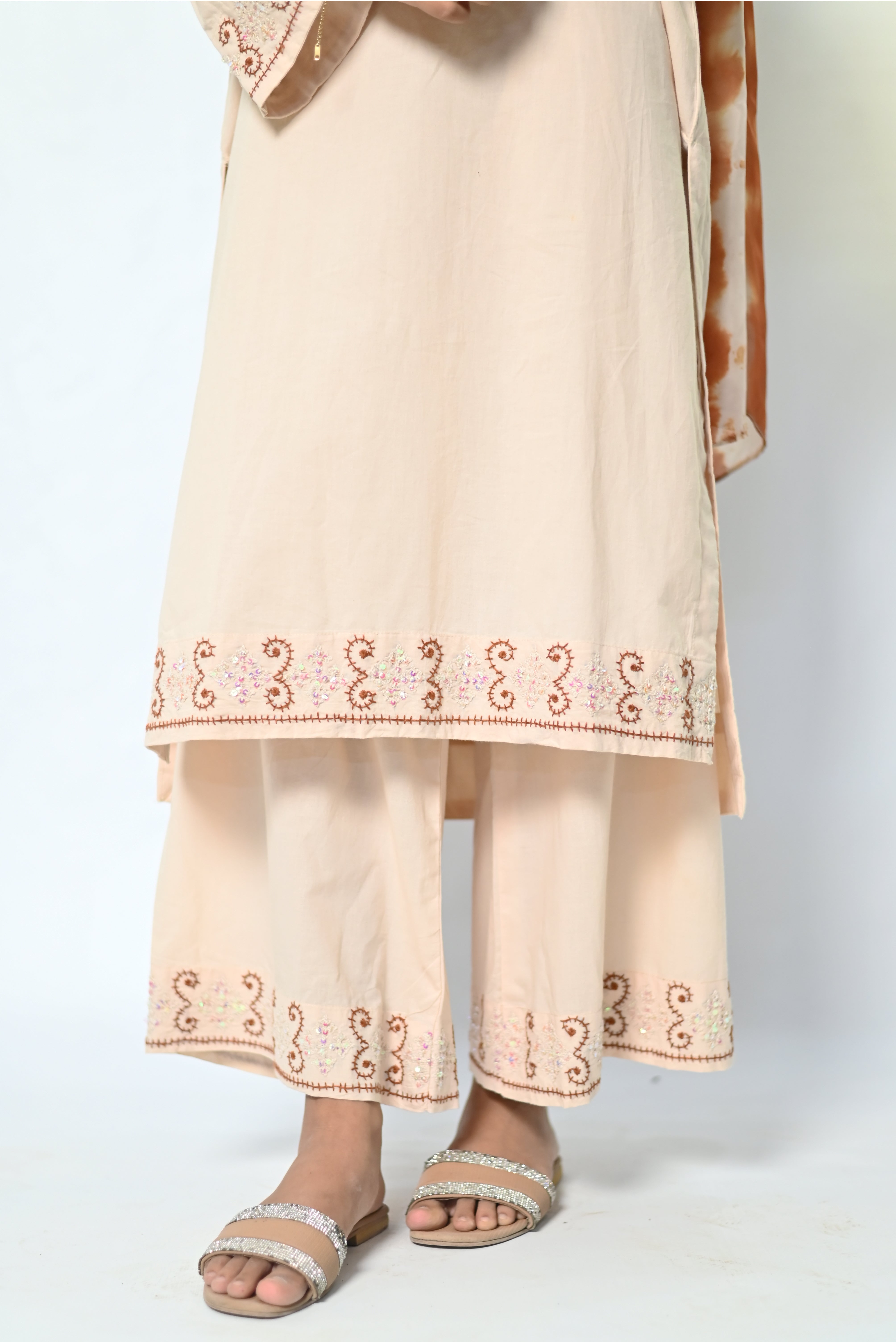 Chandni – Warm Beige Straight Shirt with Traditional Borders