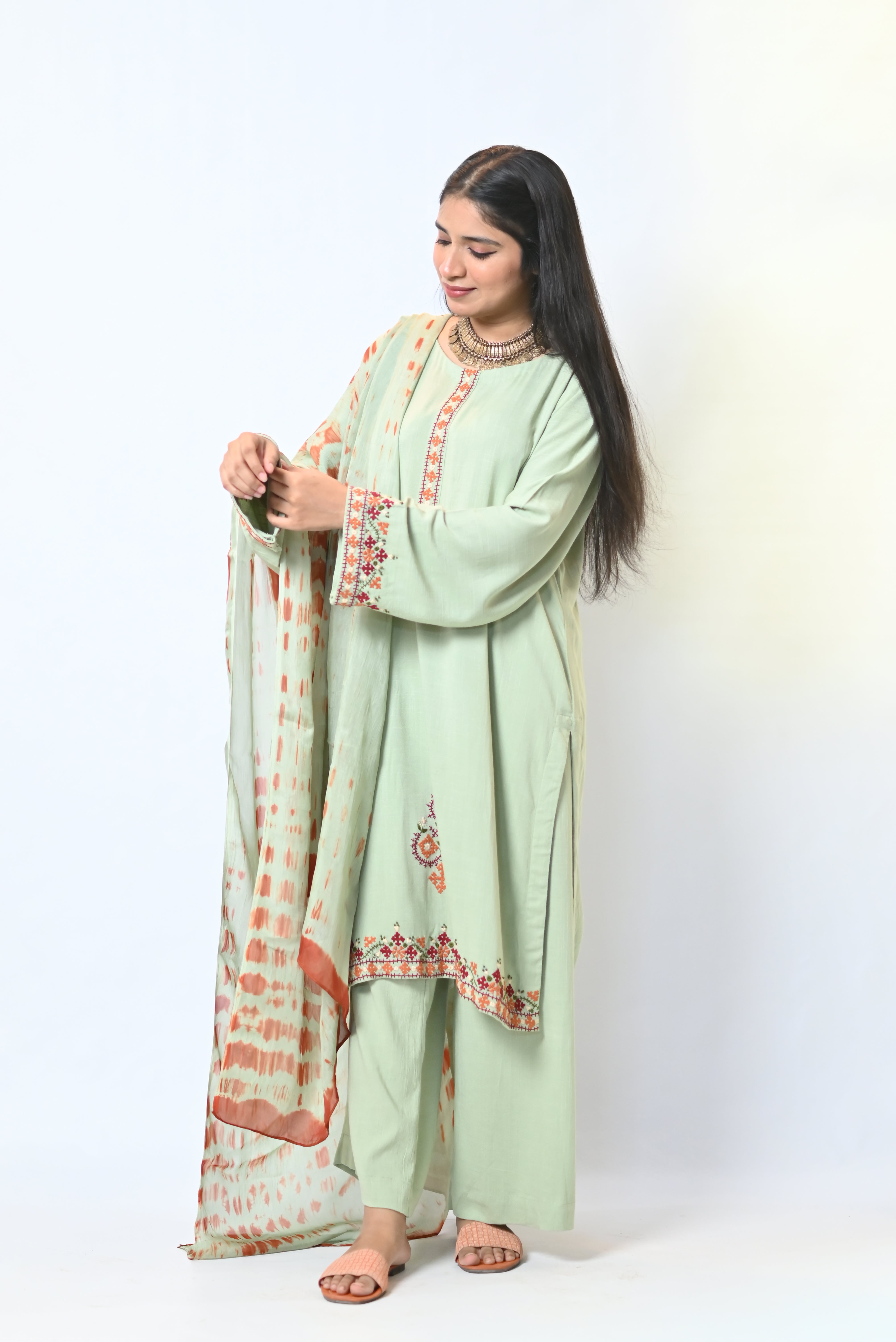Kashish – Pistachio Green Straight Kurta with Flapper Trousers