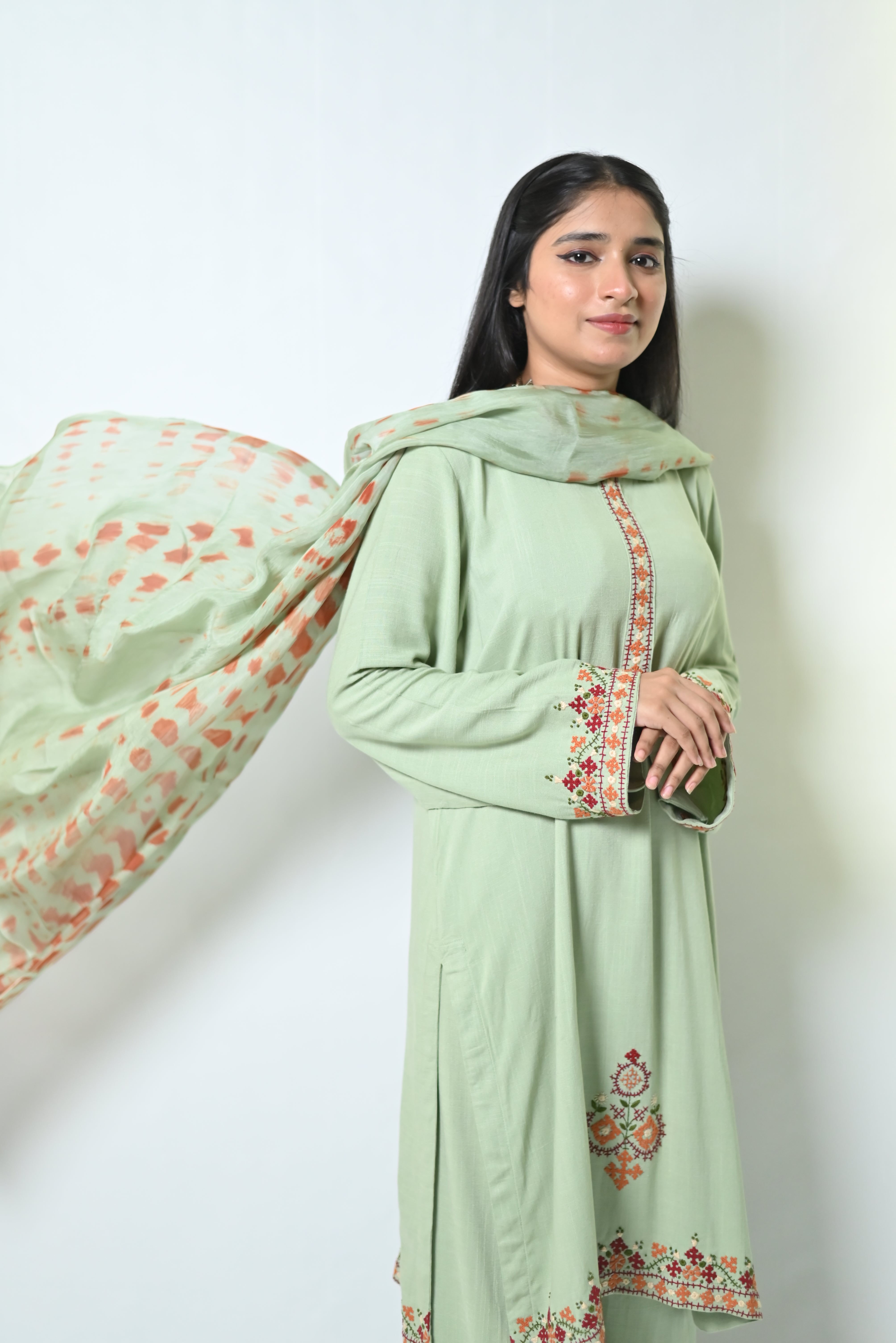 Kashish – Pistachio Green Straight Kurta with Flapper Trousers