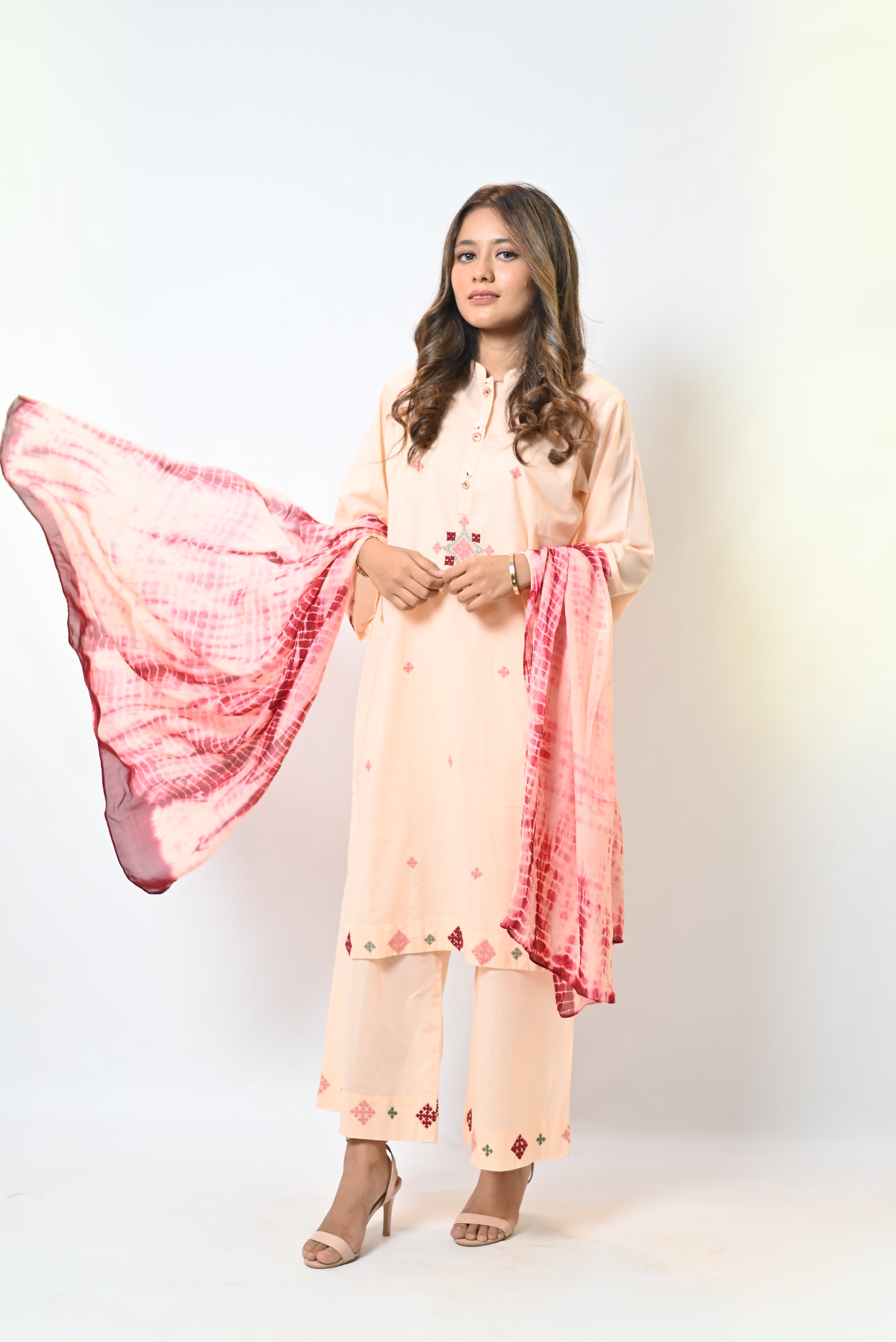 Dastan – Soft Pink Straight Shirt with Hexagonal Motif