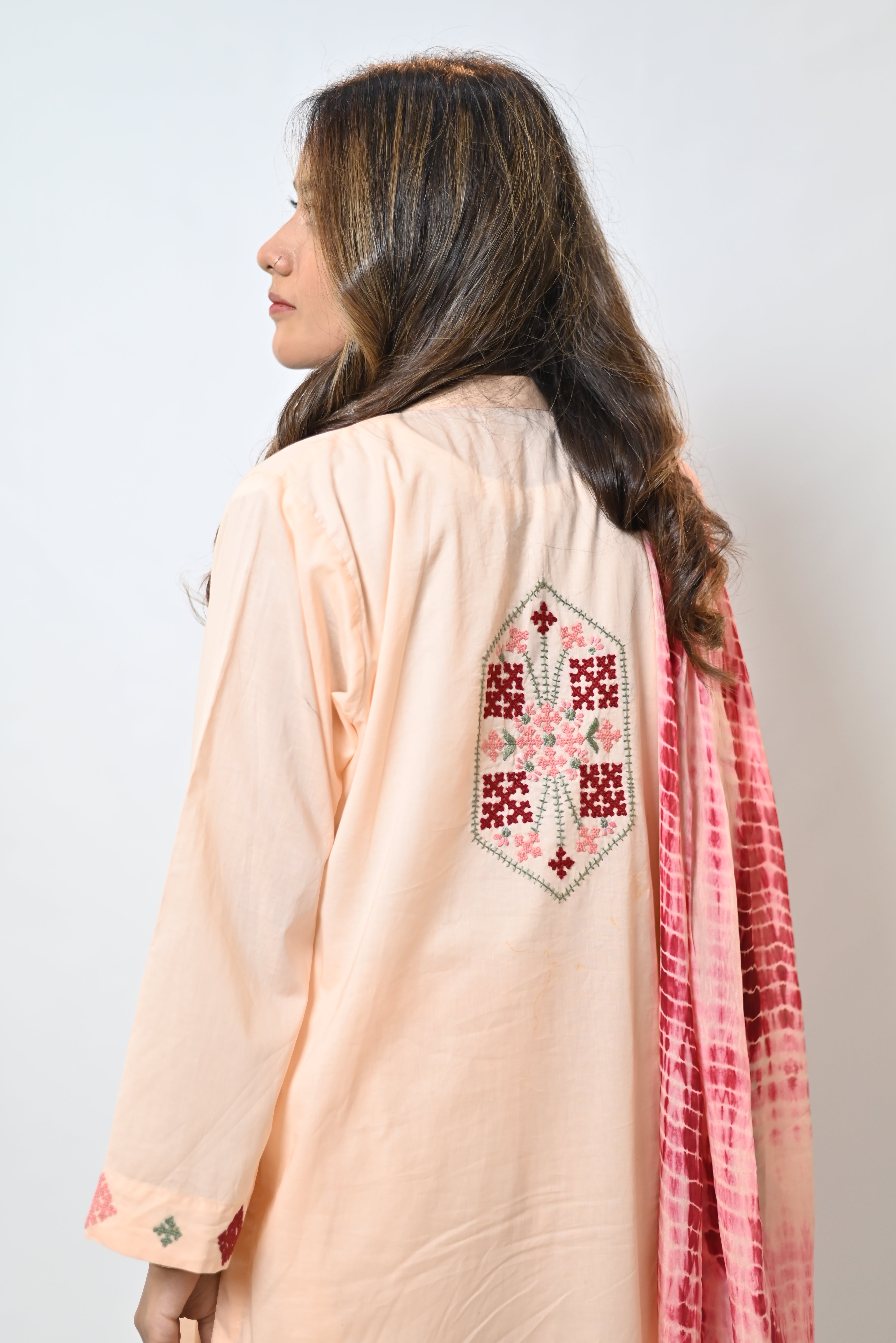 Dastan – Soft Pink Straight Shirt with Hexagonal Motif