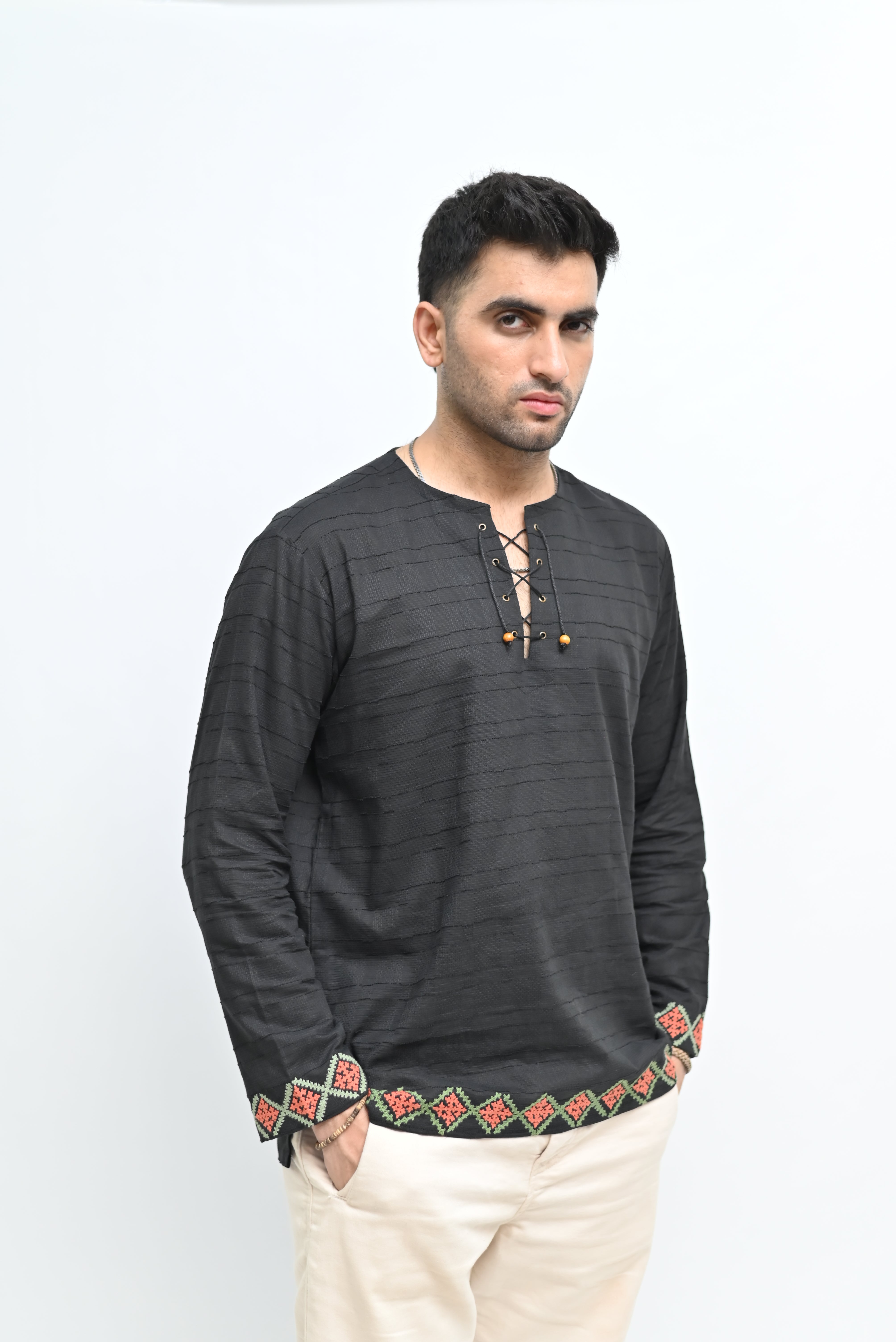 Thari – Black Kurta-Style Shirt